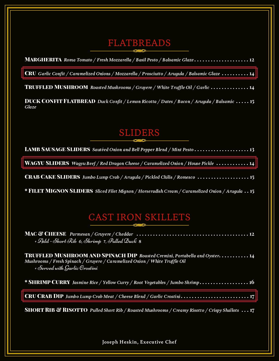 Food Menu Grand Cru Wine Bar and Restaurant United States